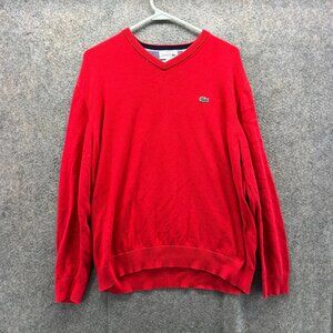 Lacoste Sweatshirt Men XXL Red Knit Pullover Classic Crocodile Logo V-Neck 7